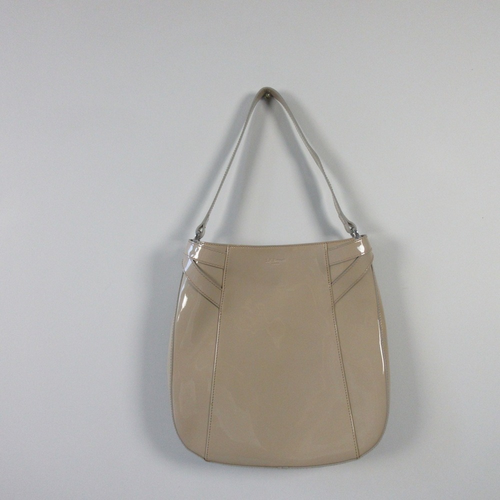 L.K. Bennett London Beige Patent Leather Shoulder Bag Tote Hand Handbag 718